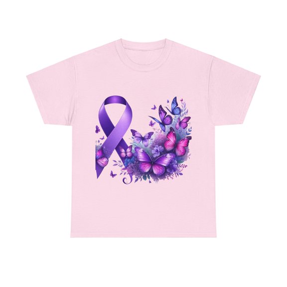 Lupus Purple Ribbon and Butterflies, Awareness, Unisex Heavy Cotton Tee