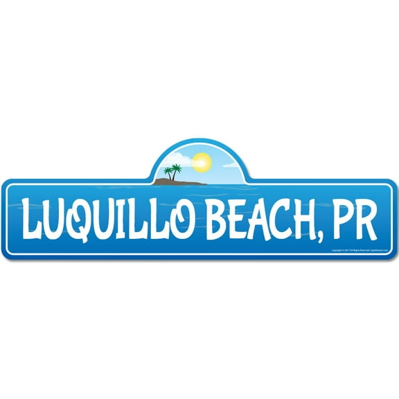 Luquillo PR Puerto Rico Beach Street Sign | Indoor/Outdoor | Surfer Ocean Lover Décor For Beach House Garages Living Rooms Bedroom | Signmission Personalized Gift