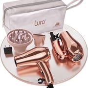 Lura Mini Travel Hair Dryer with Diffuser,Dual Voltage Small Blow Dryer Foldabel with Concentrator EU Plug,Rose Gold