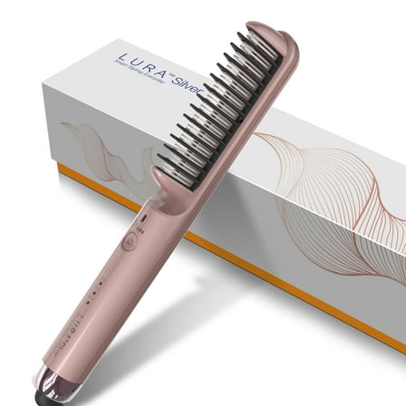 Lura Negative Ion 3 in 1 Hair Straightener Brush for Black Women Hair,Dual Voltage Ceramic Hair Straightener Comb 20s Fast Heating 360-430℉