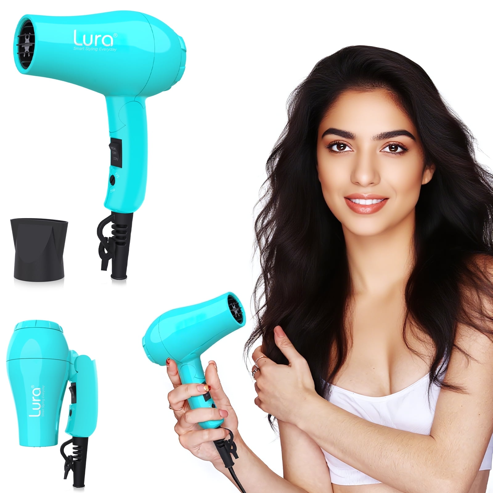 Lura Travel Hair Dryer Dual Voltage Mini Folding Handle Blue with