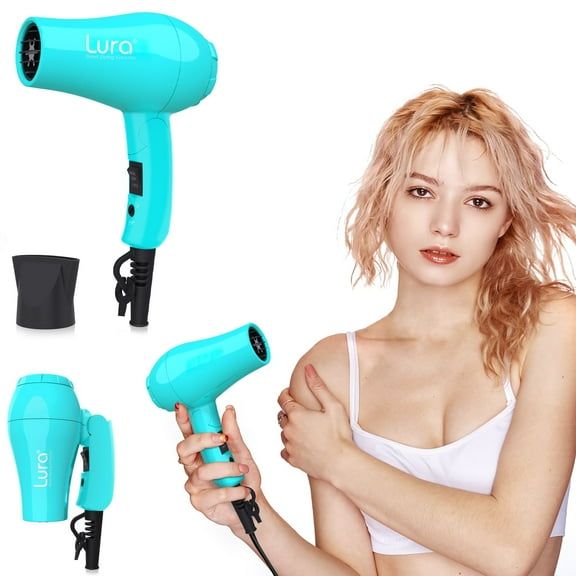 Lura Travel Hair Dryer Dual Voltage Mini Folding Handle Hair Blow Dryer with Concentrator,Blue