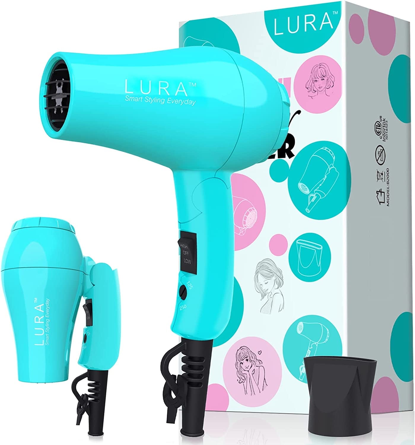 Lura Travel Hair Dryer Dual Voltage Mini Folding Handle Hair Blow Dryer