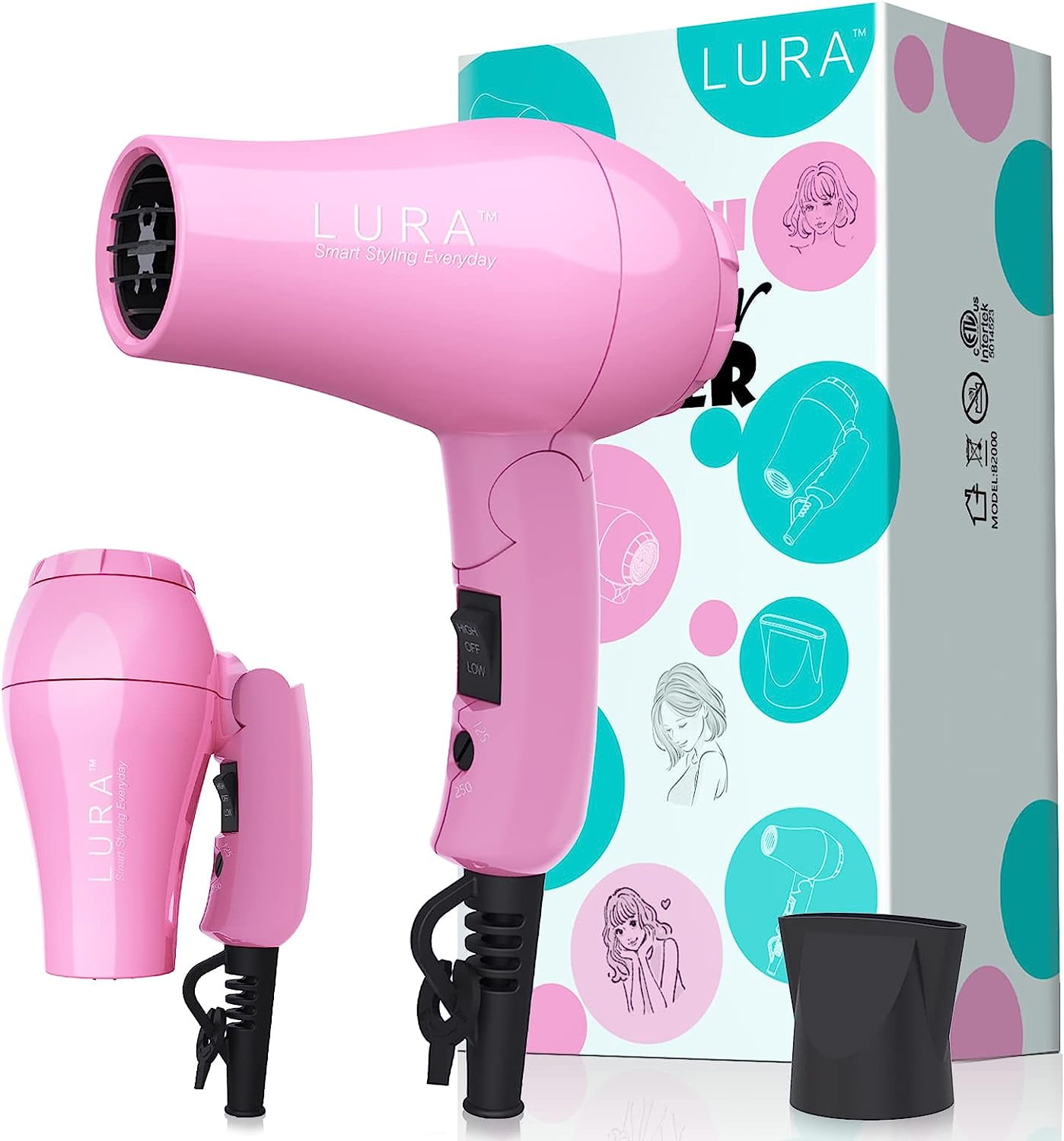 Lura Travel Portable Hair Dryer,Dual Voltage Mini Folding Handle Hair Blow Dryer Lightweight with 1 Concentrator,Pink - Walmart.com