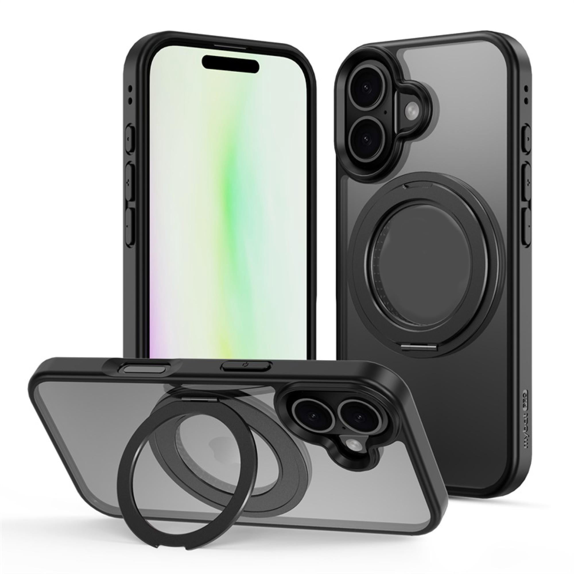 Lure Series 360° Ring Stand Case for iPhone 17 – Black Ultra-Slim Protective Cover with Built-in Kickstand & Magnetic Ring