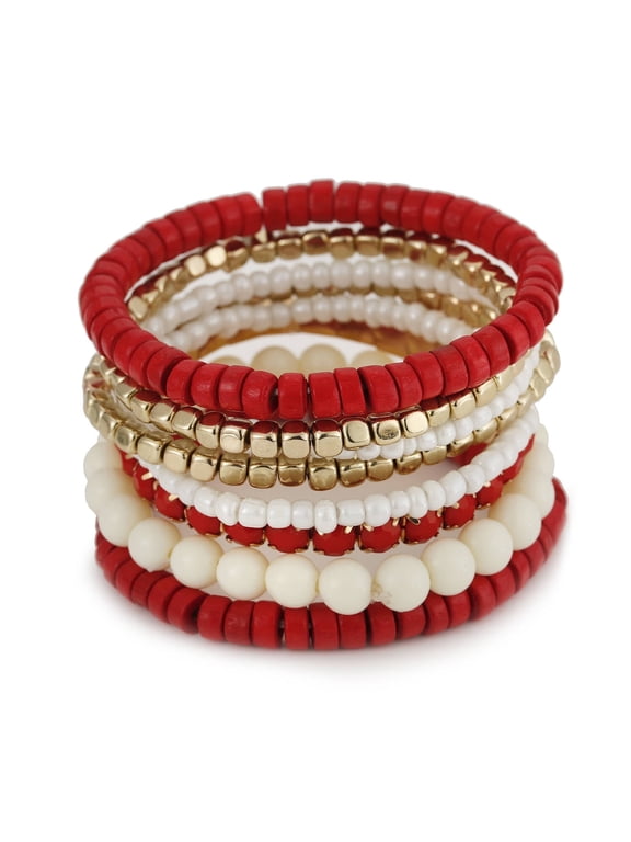 Bohemian Beads Cube Multi Strand Bracelet Set, Red Bead Kit
