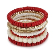 Lureme Bohemian Beads Cube Multi Strand Bracelet Set, Red Bead Kit