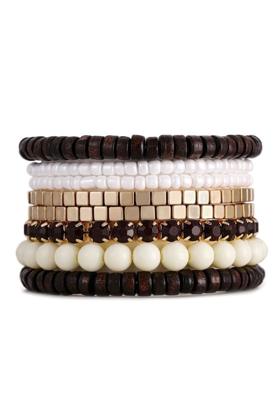 Bohemian Beads Cube Multi Strand Stretch Stackable Bangle Bracelet Set(bl003172-10)