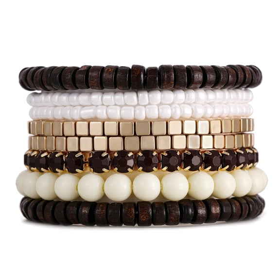 Lureme Bohemian Beads Cube Multi Strand Stretch Stackable Bangle Bracelet Set(bl003172-10)