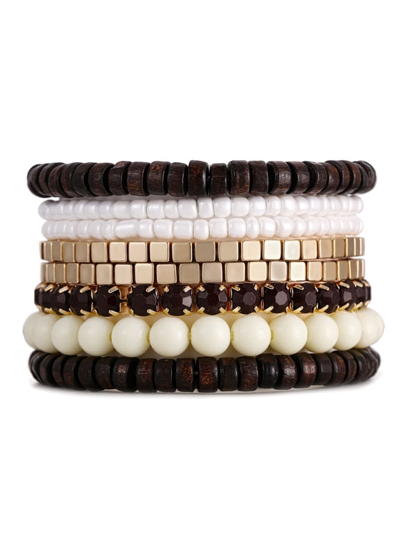 Bohemian Beads Cube Multi Strand Stretch Stackable Bangle Bracelet Set(bl003172-10)