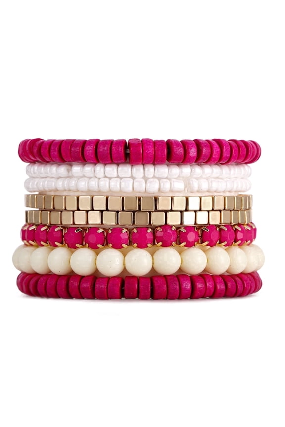 Bohemian Beads Cube Multi Strand Stretch Stackable Bangle Bracelet Set(bl003172-11)