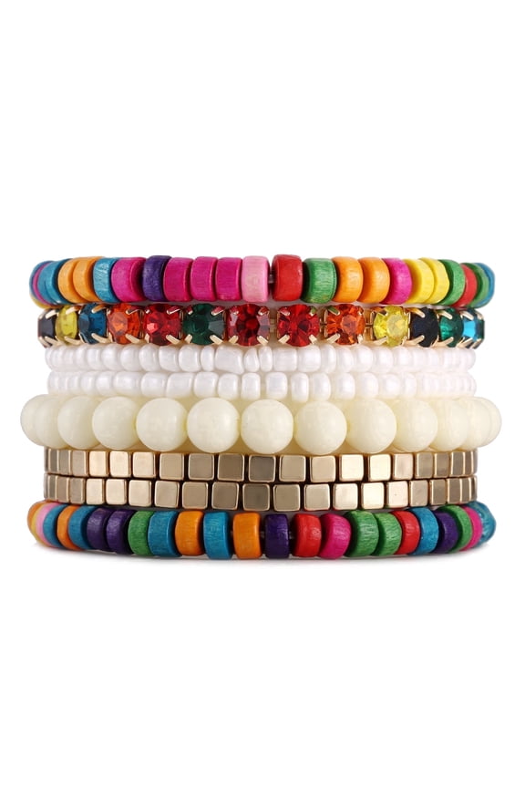 Bohemian Beads Cube Multi Strand Stretch Stackable Bangle Bracelet Set(bl003172-12)
