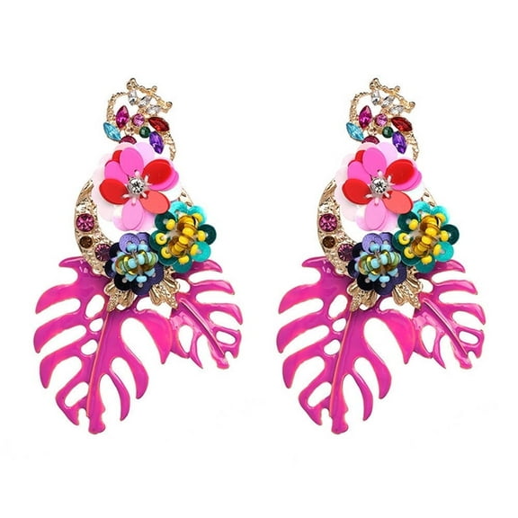 Lureme Flower Colorful Sequin Floral Leaf Stud Earrings for Women, 2 Pieces