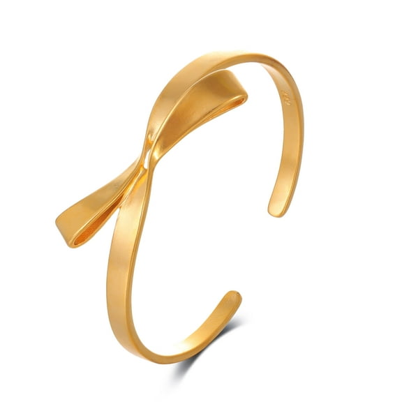 Lureme Golden Bowknot Bowtie Open Bangle Cuff Bracelets for Women(bl003590)