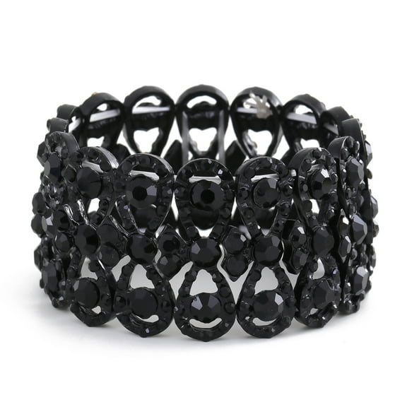Lureme Wide Women Crystal Stress Stretch Bracelets Elastic Bangle Bracelets for Wedding Party Prom(bl003598-3)