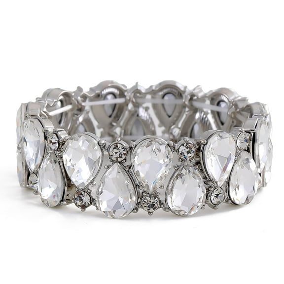 Lureme Women Doulbe Row Bling Waterdrop Stones Alloy Elastic Bangle Bracelet Stretchable(bl003597-1)