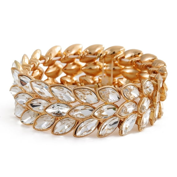 Lureme Women Shinny Wide 3 Lines Leaf Stretch Elastic Bangle Bracelets for Party Wedding Bridal (bl003599-2)