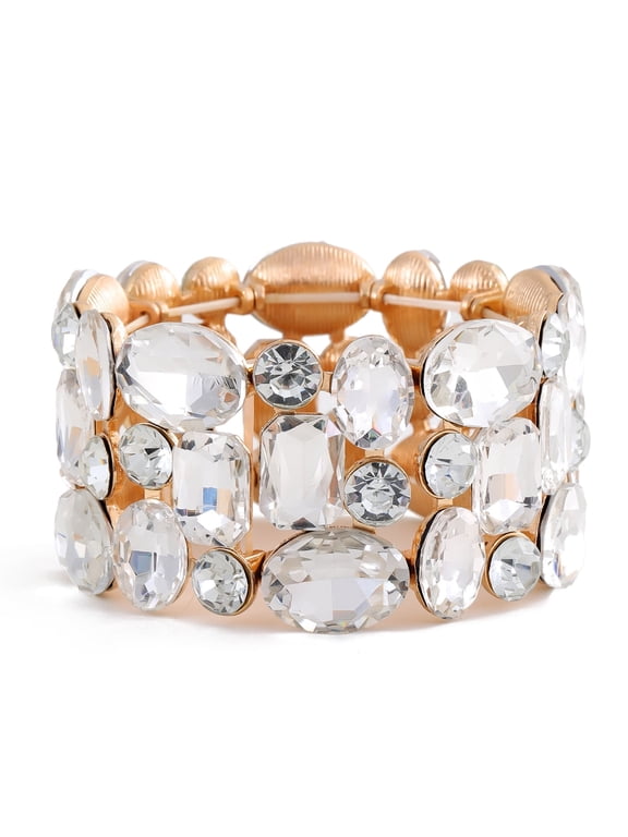 Women Super Wide Gorgeous Sparkling Rhinestone Stretch Bangle Bracelet for Wedding Party Prom(bl003600-2)