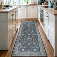 thumbnail image 1 of Luria Rugs Easy Care 2'6" x 12' Non-Slip 12 Ft Long Runner Rug for Hallway, Entryway, Kitchen, Bedroom - Vintage Floral, Moreno Collection - Dark Blue / Aqua, 1 of 7