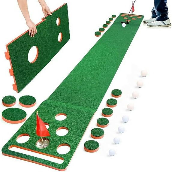 Luricaa Golf Putting Mat, Extendable Practice Golf Pong-Game Set with 4 connectable Putting Pads,Includes 8pcs Golf Balls and Portable Bag for Indoor Outdoor Party Game Use