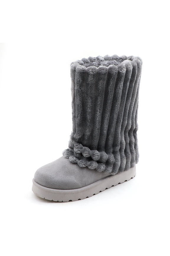 Women Winter Fuzzy Boots Faux Fur Lined 1.2 inch Sole Calf High
