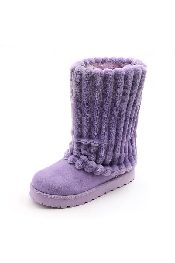 Women Winter Fuzzy Boots Faux Fur Lined 1.2 inch Sole Calf High