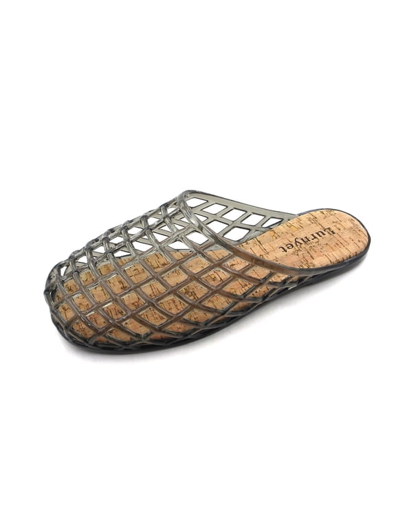 Womens Glitter Jelly Comfort Cushion Slide Flat Sandal with Cork Footbed