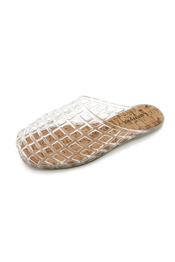 Womens Glitter Jelly Comfort Cushion Slide Flat Sandal with Cork Footbed