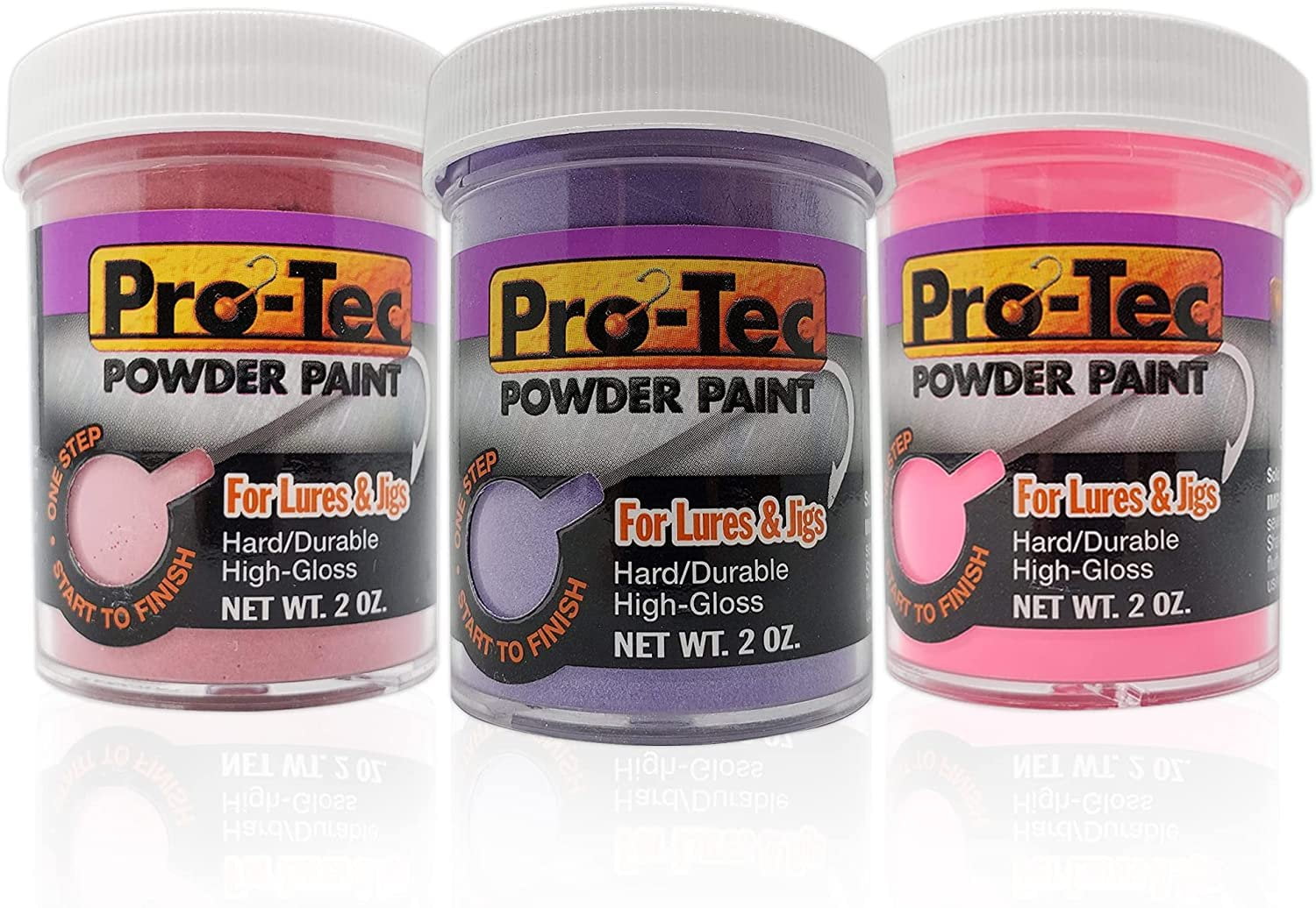 Lurwind Pro-Tec Jigs and Lures Powder Paint, Jig Head Powder Coat Paint for Baits & Jigs, Powder Coating Kit for Fishing Lures & Jig Heads, Candy Purple/Glow Hot Pink/Ruby Slipper, 3 Pack, 2oz Jars