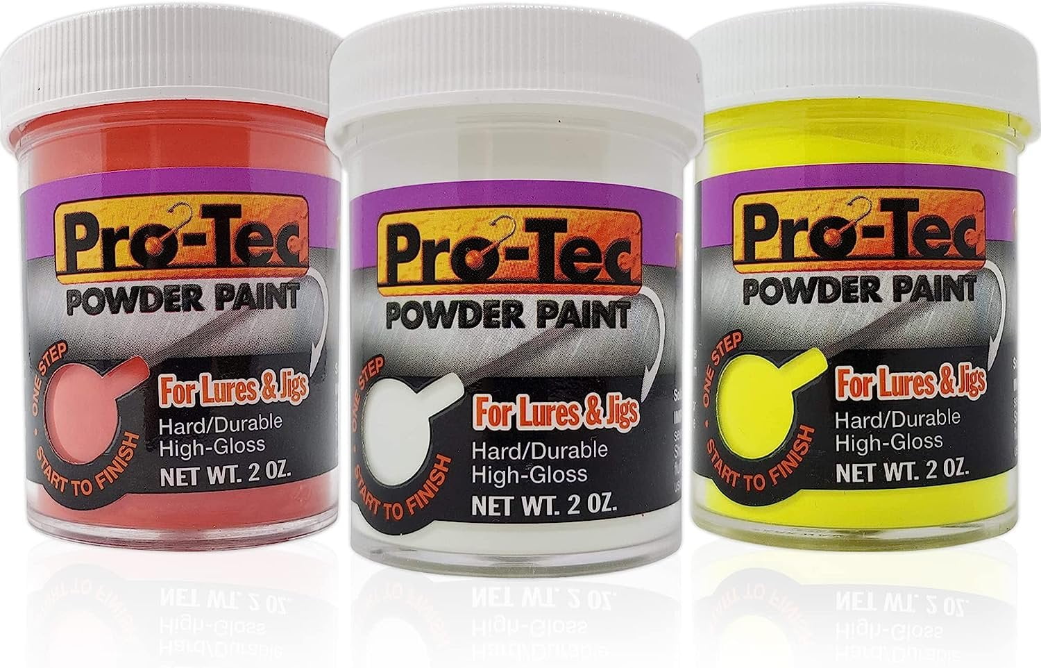 Lurwind Pro-Tec Jigs and Lures Powder Paint, Jig Head Powder Coat Paint for Baits and Jigs, Powder Coating Kit for Fishing Lures and Jig Heads, Glow White/Red/Yellow Chartreuse, 3 Pack, 2oz Jars