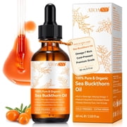 LusBeauty Organic Sea Buckthorn Oil, 100% Pure Cold-Pressed Berry & Seed Oil for Face, Hair & Nails, Rich in Omega-7 & Antioxidants, Anti-Aging, Hydrating & Nourishing, 2 fl oz 60 ml