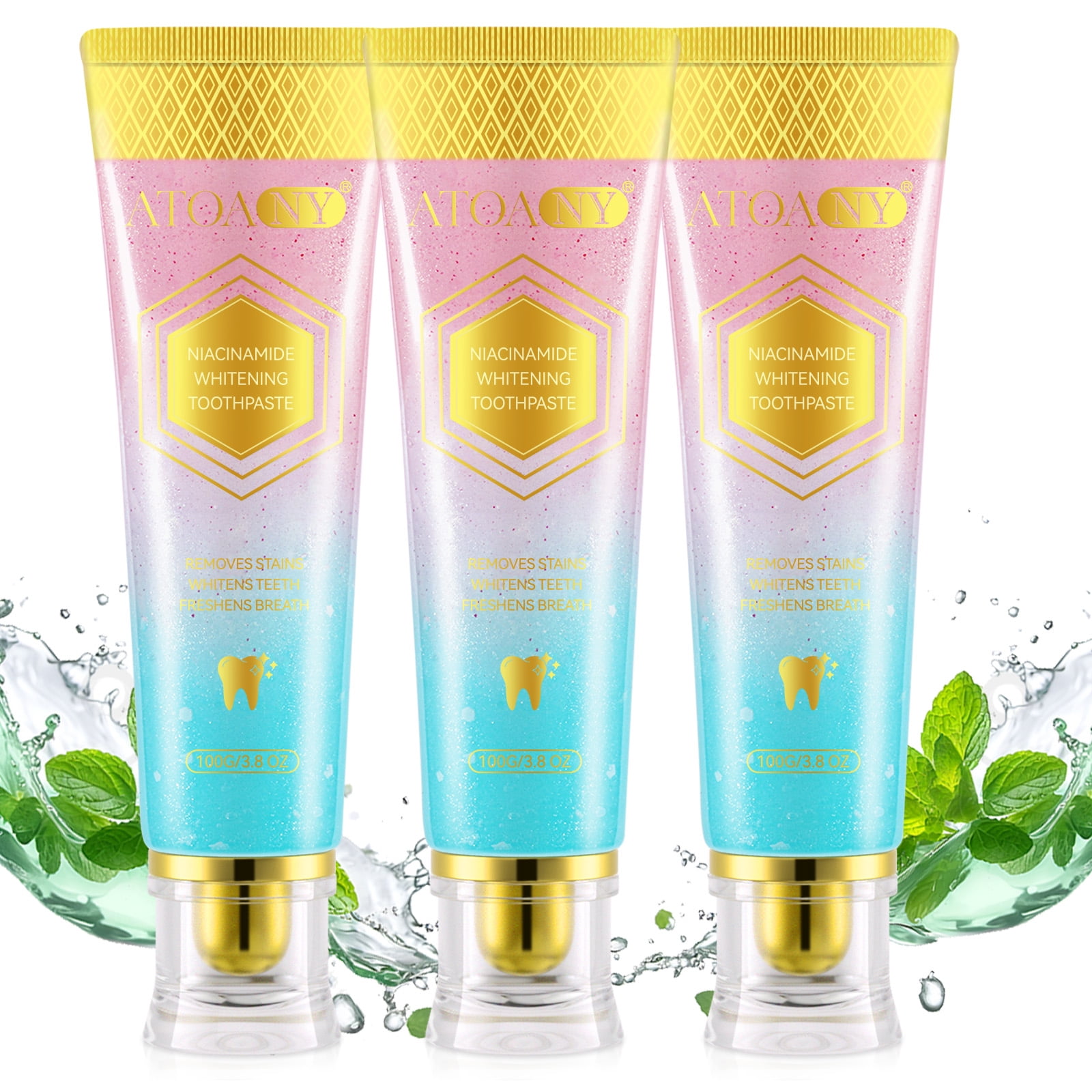 LusBeauty Whitening Toothpaste for Adults, Niacinamide Formula Removes Stains & Freshens Breath, Gentle on Enamel, 100g X 3Pack