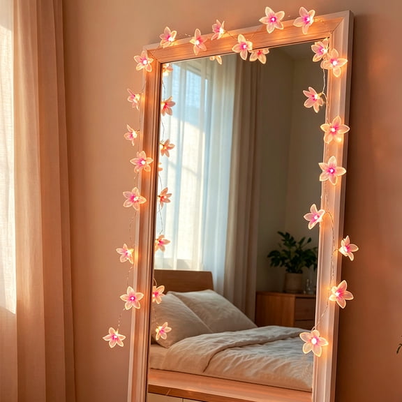 LusLog-pro Pink Flower Fairy String Lights, Battery Operated, 10 ft, 30 LED, Bedroom Wedding Party Decor