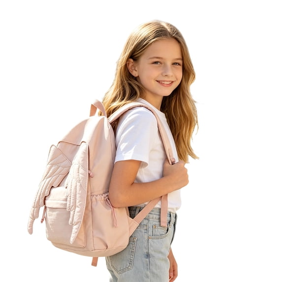 Lusa Cute Solid Color Backpack for Students Trendy 3D Wing Design Large Capacity Lightweight Schoolbag Fall Back to School Season Casual Versatile Double Shoulder Bookbag Light Pink One Size