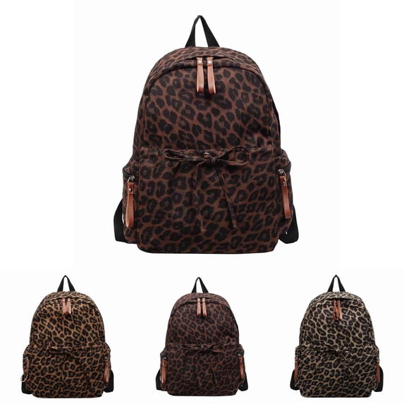 Lusa Fashion Leopard Print Backpacks for Students Large Capacity Double Shoulder Casual Backpack Versatile for Back to School Season and Commuting Travel Daily Use Khaki One Size