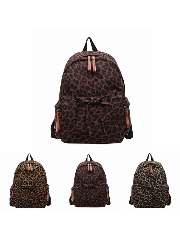 Fashion Leopard Print Backpacks for Students Large Capacity Double Shoulder Casual Backpack Versatile for Back to School Season and Commuting Travel Daily Use Brown One Size