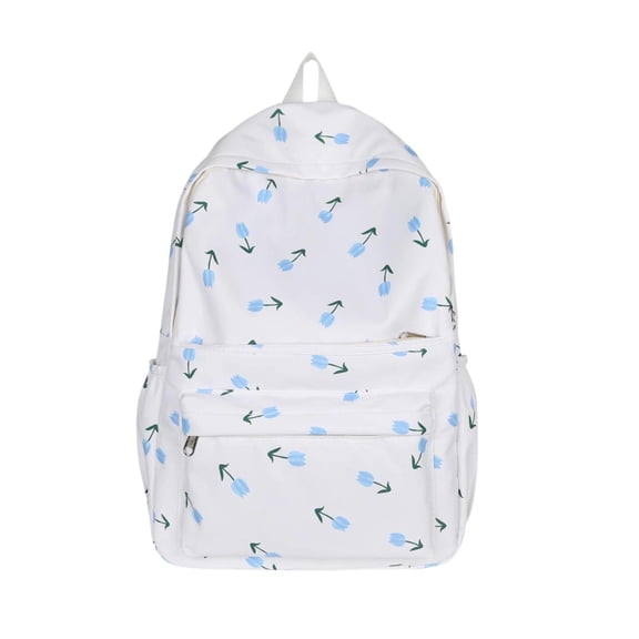Lusa Lightweight Campus Style Backpack for Students Large Capacity Cute Floral Print Two Tone Daypack Lightweight Nylon Durable Versatile Schoolbag for College and Travel Use Blue One Size