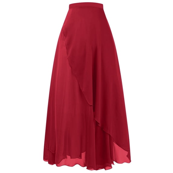 Lusa Maxi Skirts for Women Summer Fashion Tie Solid Color Soft Comfortable Chiffon Skirts Lightweight Asymmetrical Design Breathable Flowy Casual Long Wrap Skirt One Size