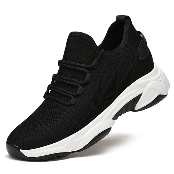 Lusa Mens 2.36 Inch Invisible Height Increasing Athletic Shoes Lightweight Mesh Breathable on Walking Shoes Simple Solid Color Low Top Lace-Up Running Sneakers Black 37
