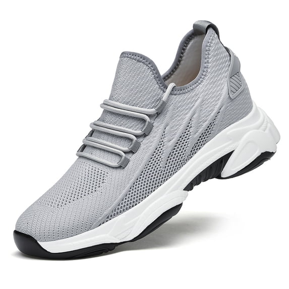Lusa Mens 2.36 Inch Invisible Height Increasing Athletic Shoes Lightweight Mesh Breathable on Walking Shoes Simple Solid Color Low Top Lace-Up Running Sneakers Grey 41
