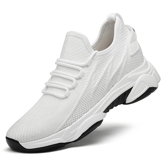 Lusa Mens 2.36 Inch Invisible Height Increasing Athletic Shoes Lightweight Mesh Breathable on Walking Shoes Simple Solid Color Low Top Lace-Up Running Sneakers White 43