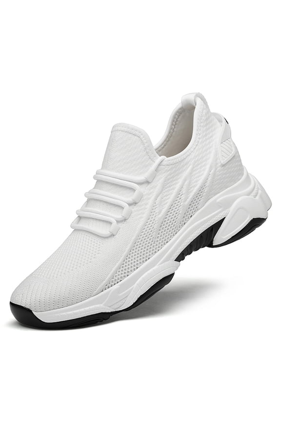 Mens 2.36 Inch Invisible Height Increasing Athletic Shoes Lightweight Mesh Breathable on Walking Shoes Simple Solid Color Low Top Lace-Up Running Sneakers White 42