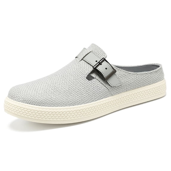 Lusa Mens Comfortable Heel Cup Slippers Wide Closed Toe Lightweight Breathable Adjustable Slipper 2026 Summer Beach Vacation Footwear Stylish Flat Shoes for Elderly Grey 43