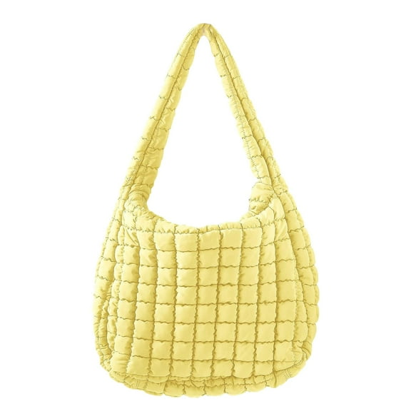 Lusa Puffer Tote Bag for Women Large Capacity Quilted Puffy Lightweight Handbags Solid Color Soft Comfortable Shoulder Casual Carryall 2026 Fashion Daily Use Crossbody Bags Yellow One Size