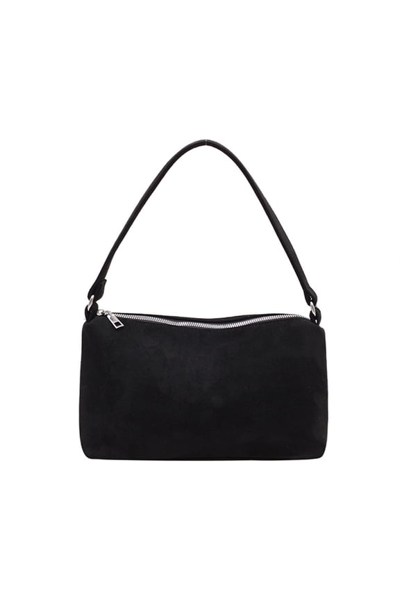 Small Suede Simple Tote Bag for Women Retro Solid Color Small Capacity Zipper Closure Handbags 2026 Fashion Suede Comfortable Wide Strap Mini Shoulder Bag Black One Size