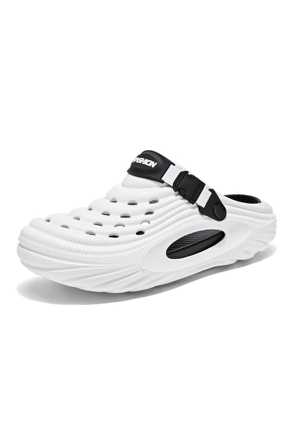 Summer Breathable Thickness Soled Non Slippers for Men Fashion Hollow out Closed Toe Adjustable Heel Strap Beach Hole Shoes Comfort Half Drag Trend Casual Sandals White 39