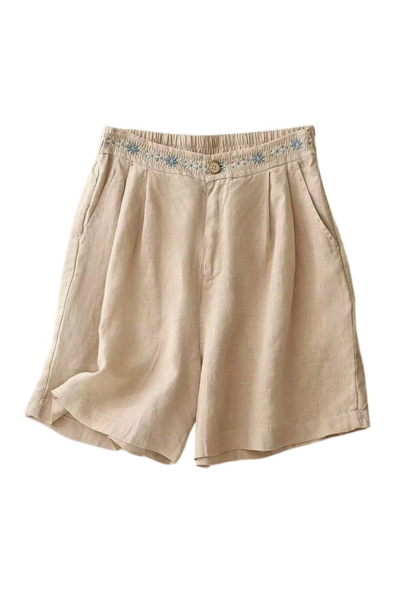 Summer Lightweight Wide Leg Shorts for Women Elastic Drawstring Waist Loose Summer Wear Fashion Sides Lace Trim Decoration Elegant Solid Color Casual Shorts Khaki L