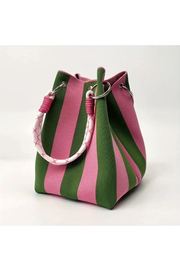 Vintage Stripe Color Block Knit Tote Bags for Women Fashion Simple Woven Bucket Bag Comfortable Durable Polyester Fixed Strap for Work & Commute Daily Use B One Size