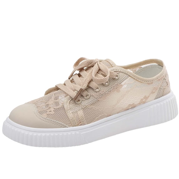 Lusa Women's Floral Breathable Sheer Mesh Sneakers Spring and Summer Cutouts Lace Casual Shoes Low Top Lace up Sneakers Fashion Platform Lightweight Walking Shoes Khaki 40