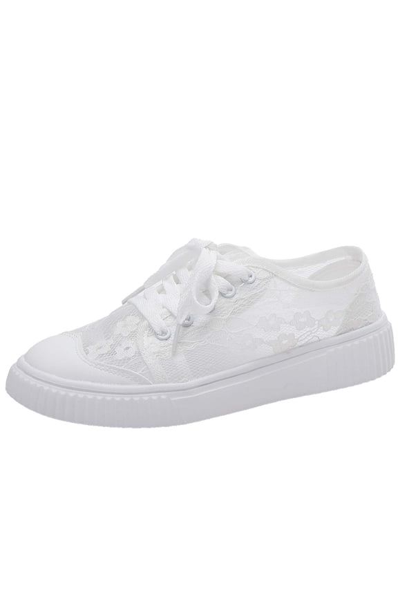 Women's Floral Breathable Sheer Mesh Sneakers Spring and Summer Cutouts Lace Casual Shoes Low Top Lace up Sneakers Fashion Platform Lightweight Walking Shoes White 40